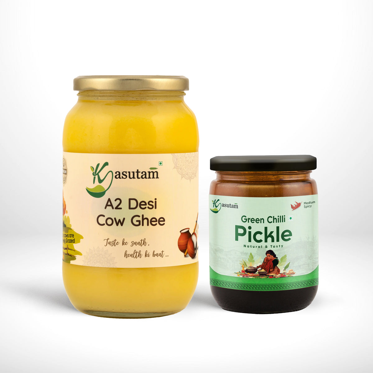 Combo: 1L A2 Bilona Ghee + 500g Green Chilli Pickle