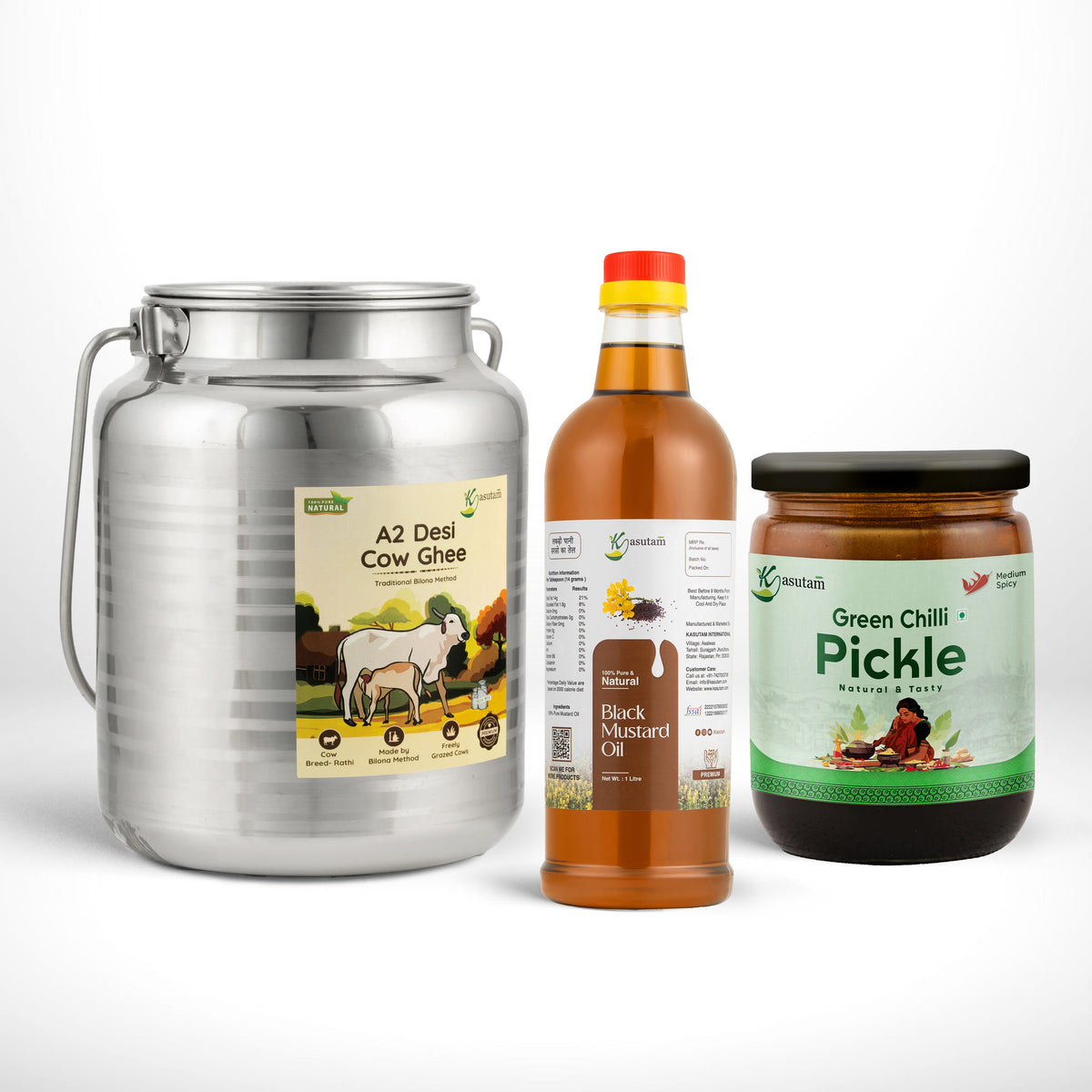 Big Combo: 5L A2 Ghee + Free 500g Green Chilli Pickle & 1L Mustard Oil